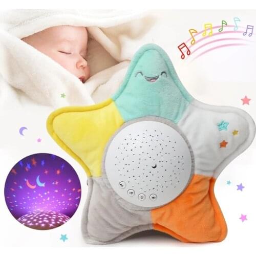 Kids Soft Stuffed Sleep Led Night Lamp Stuffed Animal Plush Pacify Toys Music Stars Projector Light For Children Product Gifts