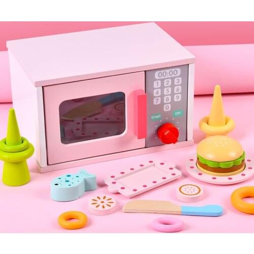 Childrens Play House Wooden Simulation Microwave Kitchen Utensils Play House Kitchen Toys Set Early Educational Toys Kids Gifts