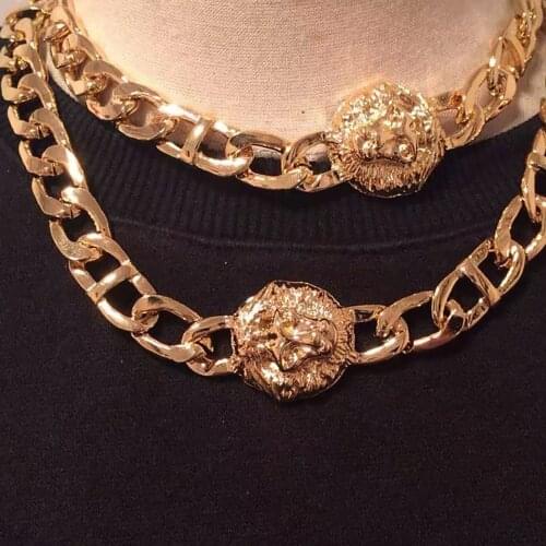 I39 RISPADA Lion Heads Punk Gold Plated Chain Pendant Necklace For Woman Girl Hip Hop Jewelry