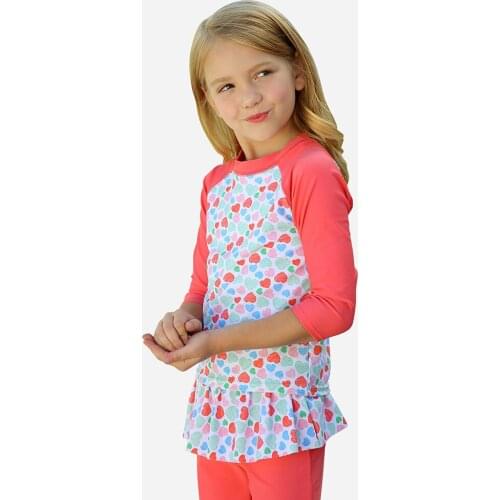 Girls Two Piece Rash Guard Swimsuits Kids Long Sleeve Sunsuit Swimwear Sets UPF50+ Bathing Suit Cap Sun UV Protection Beachwear