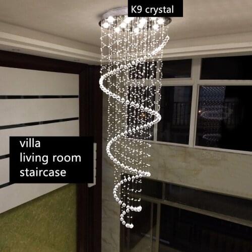 Creative K9 Crystal Pendant Lights Fashion Stairs Duplex Pending Lighting Fixtures villa Lamparas De Techo Colgante Moderna