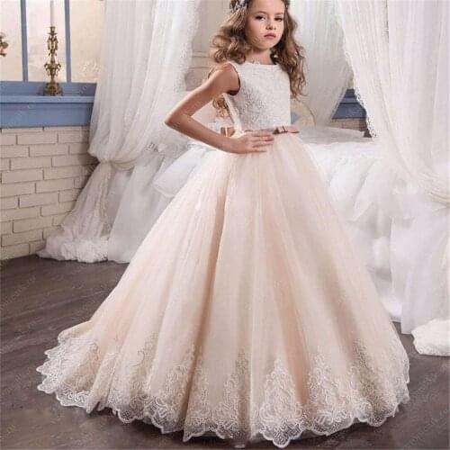 Light Champagne Lace Vestidos Sequins Beads Flower Girl Dresses For Wedding Girl First Communion Gowns Special Occasion Dresses