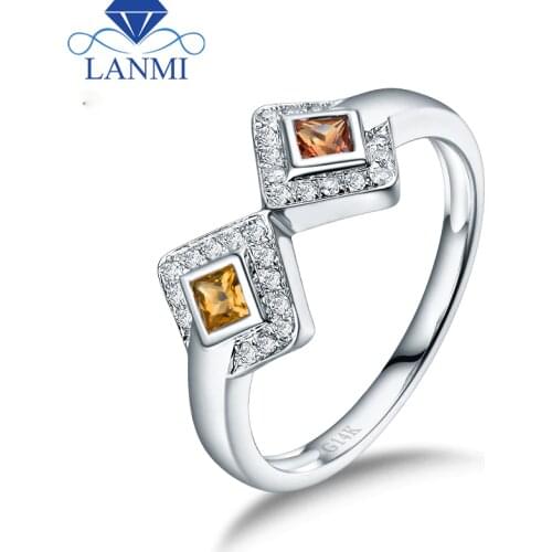 LANMI Luxury Natural Yellow Sapphire Real 14K White Gold Fine Jewelry For Anniversary Mens Gift