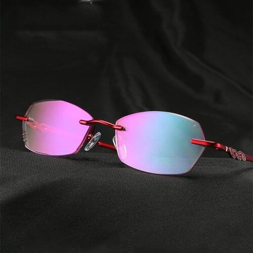 Fashion Rimless Reading Glasses Women Anti Blue Light Designer Presbyopic Glasses Luxury with Diamond +150 +200