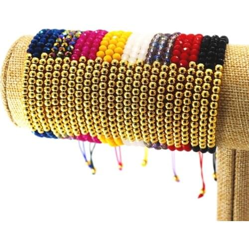 BLUESTAR 2021 Handmade Braided Charm Glass Crystal Beads Stretch Bracelet For Men Women Yoga Gold Bead Bracelets BOHO Jewelry