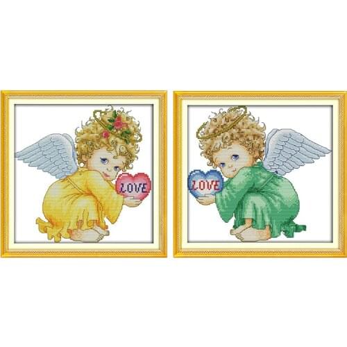 Joy Sunday Printed Cross Stitch Kits Angel Baby Cartoon Painting 11CT 14CT DIY Needlework Sets Children Room Decoration Kits
