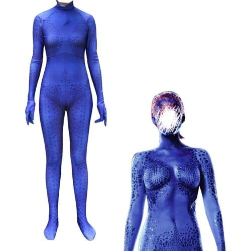 New Movie X-Men Cosplay Costume Raven Darkholme Blue Speckle Jumpsuit Mystique Bodysuit Halloween Party Suit Kids Adult Woman
