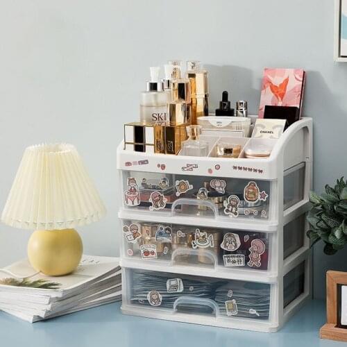2/3 Layer Cosmetics Storage Box Office Desktop Plastic with Drawer Large Capacity Nail Polishes for Various Jewelry