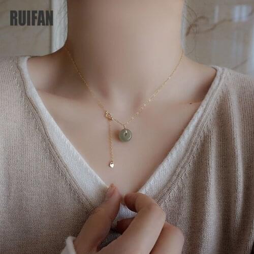 Ruifan Round Natural Hetian Jade 14K Gold Color 925 Sterling Silver Pendant Necklaces for Women Trendy 2020 Fine Jewelry YNC126