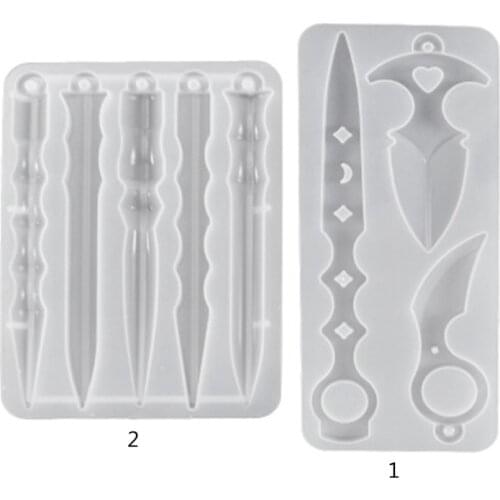 DIY Crystal Epoxy Resin Mold Keychain Finger Cots Knife Defense Pendant Keychain Mirror Silicone Mold For Resin