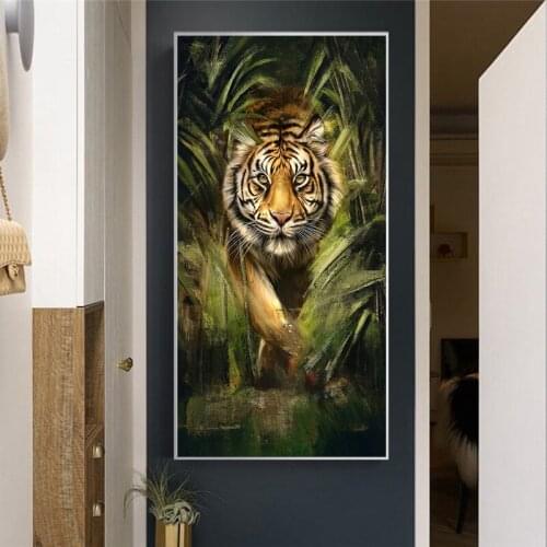Modern Green Plant Print Poster King of The Jungle Tiger Canvas Painting Porch Prints Wall Art Picture for Living Room Home