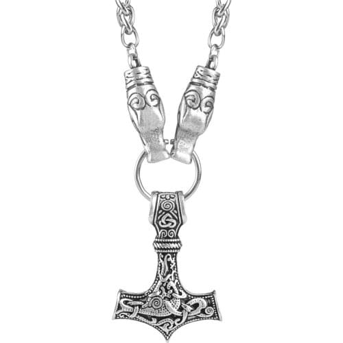Viking Wolf Dragon Head Odin Thors hammer mjolnir pendant necklace Men Ethnic Norse Jewelry Drop Shipping