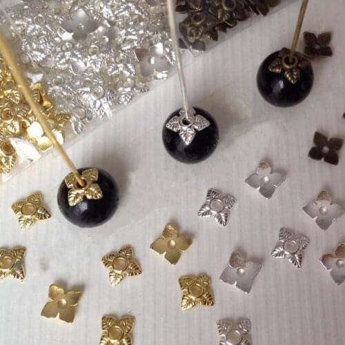100pcs Retro Flower Metal Bead End Caps For Jewelry Making Gold Silver Tone Beads Caps Jewelry DIY Accessories