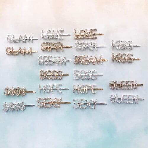 ZODIAC Hairpins Crystal Shiny Rhinestones Word Letters Hair Clips Women Styling Tool Hairgrip Diamond Hair Access Clamp