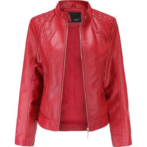 Ladies Coat Casual Solid Outwear 2021 Autumn Women Slim Faxu Pu Leather Jacket Plus Size Stand Collar Slim