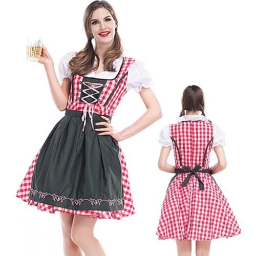 Women Traditional German Oktoberfest Dirndl Dress Parade Tavern Beer Waitress Cosplay Costume Party Dress XS-4XL Plus Size