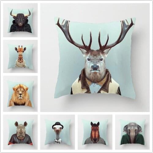 Animal Art Photo Fashion Dressing Elephant Ostrich Hippo Animal Sofa Bed Cushions Cover Polyester Pillow Covers