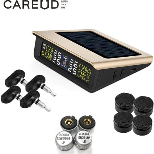 TPMS Tyre Pressure Monitoring System Solar Power LCD Display with 4 Internal/External Sensor Replaceable Battery PSI/BAR Mode
