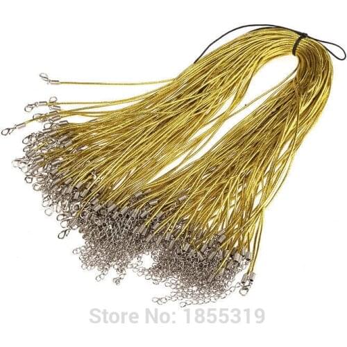 100Pcs 1.5mm Gold Wax Leather Cords Chains Necklace Rope Lobster Clasp Cuerda Accessories For Jewelry Making 18inches