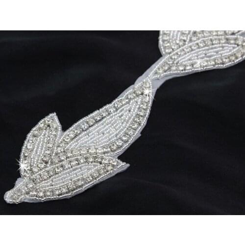 10Yards Rhinestone Trim Silver Iron on Applique Crystal Beaded Patch for Bridal Wedding Dress Sash Belt Clothes Embellishments