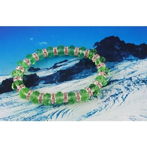 18PCS Brown Rhinestone Rondelle Green Crystal Bracelet #20322