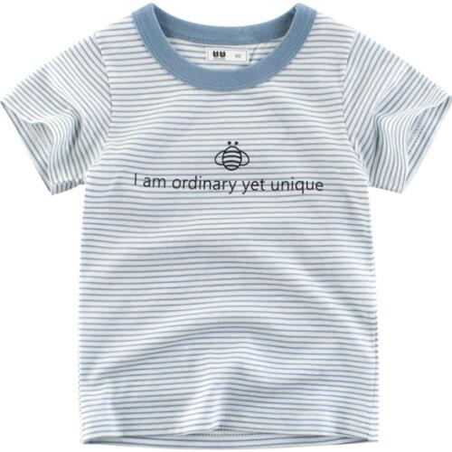 2021 Summer Striped Cotton T-Shirt for Boys Girls Letters Short Sleeve Tops Girl Kids Clothes Baby Toddler Childrens Clothing