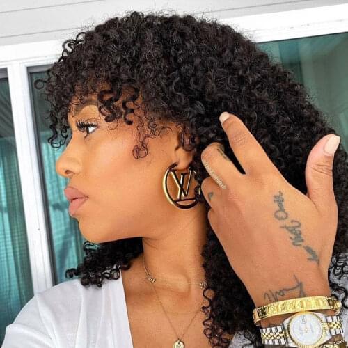 250% Hight Density Curly Full Machine Made Human Hair Wigs With Bangs Cheap Brazilian Water Wave Human Hair Wigs For Black Women