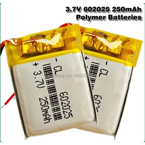 3.7V 250mAh 602025 Lithium Polymer Li-Po li ion Rechargeable Battery cells For Mp3 MP4 MP5 GPS PSP mobile bluetooth