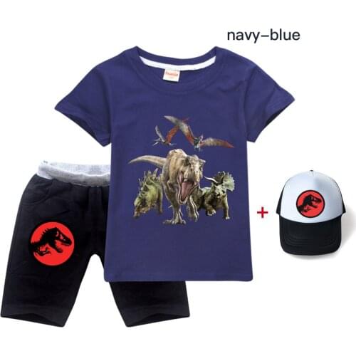 Dinosaur children Animal outfits boys clothes summer tees +cotton shorts 3pc sets Simulation 3D printing kids costumes suit +hat