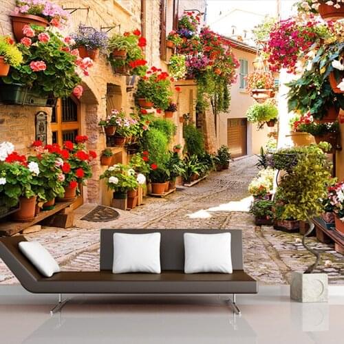 3D Wall Mural For Wall Pastoral Town Road House With Flowers Wallpaper Living Room TV Sofa Backdrop 3d wallpaper