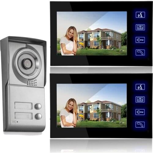 7" Color LCD Video Door Phone Intercom System 2 Monitors + Access Outdoor Camera For 2 Apartment