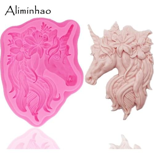 B1327 Cartoon Unicorn flower Mold Fondant Cake Decorating Tools Cake Silicone Molds Gumpaste Chocolate Candy Clay Moulds