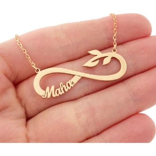 Bohemia Custom Leaf Name Infinity Necklaces Letter Gold Color Nameplate Personalized Fashion Stainless Steel Choker Bijoux Gift