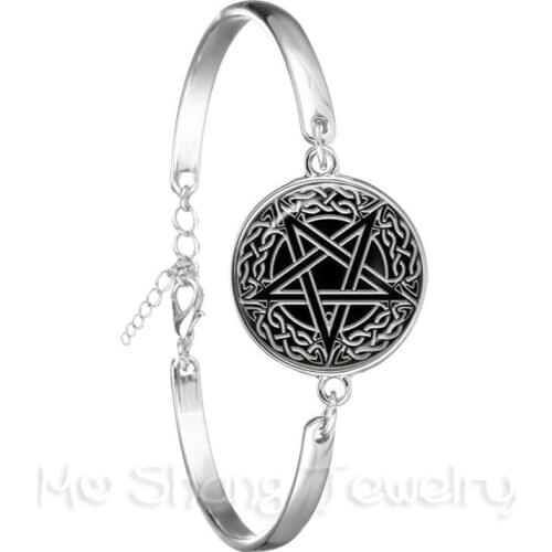 Satanic Baphomet Pentagram Bracelet Gothic Silver Plated Bangle Satanism Evil Occult Pentacle Jewelry Pagan Charm Bangle