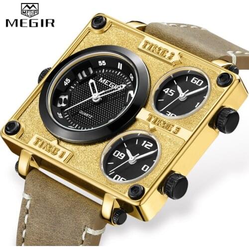 MEGIR Brand Men Sports Quartz Watches with Multiple Time Zone Watch Men Military Big Dial Waterproof Wristwatch Erkek Kol Saati