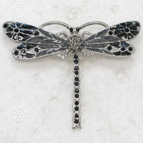 Dragonfly Brooch Black Rhinestone Enamel Pin brooches C369 H