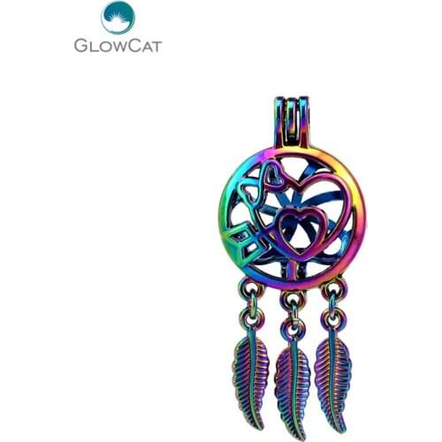 C763 5pcs/lot Rainbow Color Dream Catcher Heart Arrow Bowknot Cage Pendant Pearl Locket Fairytale Party Essential Oil Diffuser