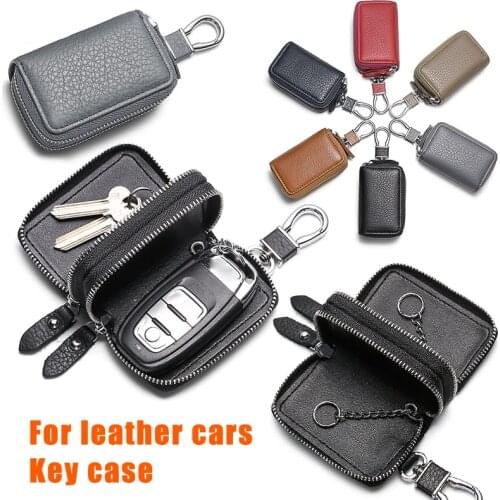 Car Key Case Leather Car Smart Key Purse Bag Portable Lightweight Double-layer Pouch ALI88