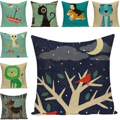 Linen Cartoon Fox Cushion Cover Print Decorative Pillow Case Art Car Seat Accessories Sofa Throw Pillow Case Home Decor 45x45cm