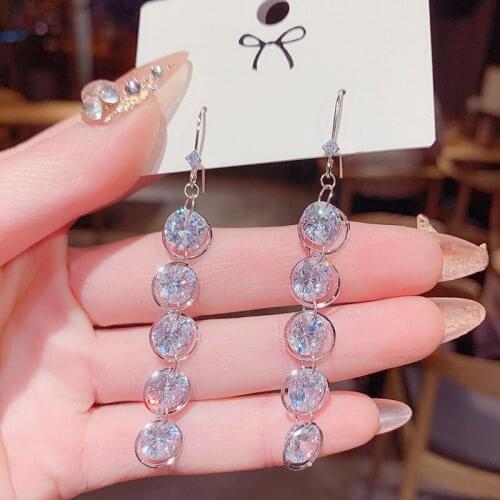 Design Long Dangle Crystal Earrings Pierced Women Wedding Party Costume Jewelry