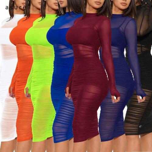 Women Sheath Mesh Dress 2021 Sexy Outfit Ladies Vintage Clothing Female Bodycon Party Night Cocktail Gothic Accessories 2482