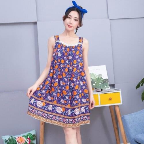 Home service summer sexy suspender nightdress cotton ladies thin section sleeveless printed charming nightdress evening dress