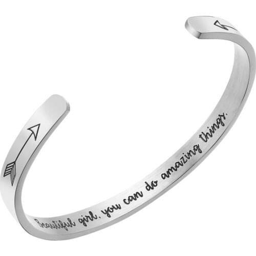 Hot Lettering beautiful girl you can do amazing things 6mm titanium steel bracelet