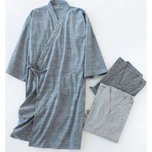 Japanese Style Yukata 2021 Spring Summer Robe for Men Solid Cotton Kimono Sauna Wear Pajamas Kimono Gown Breathable Sleepwear
