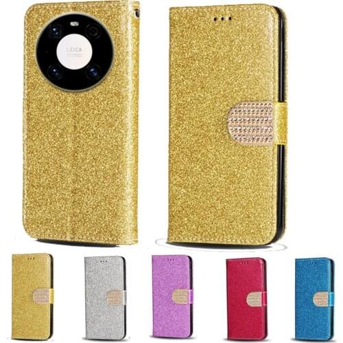 Luxury Glitter Diamond Flip Leather Wallet Phone Case For Huawei Mate 40 Pro Phone stand function cover with card slot