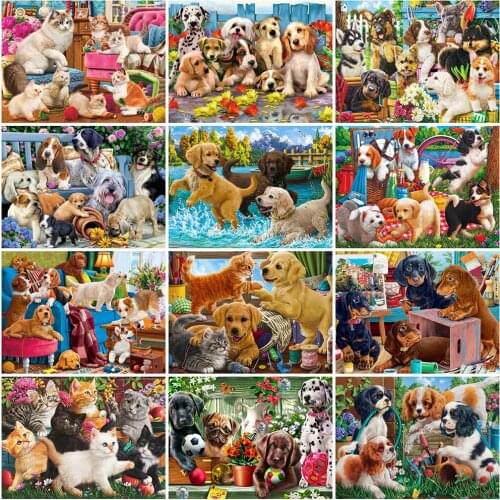 MomoArt 5D DIY Diamond Painting Dog Full Square Round Diamond Embroidery Cat Animal Diamond Mosaic Spring Home Decor Gift