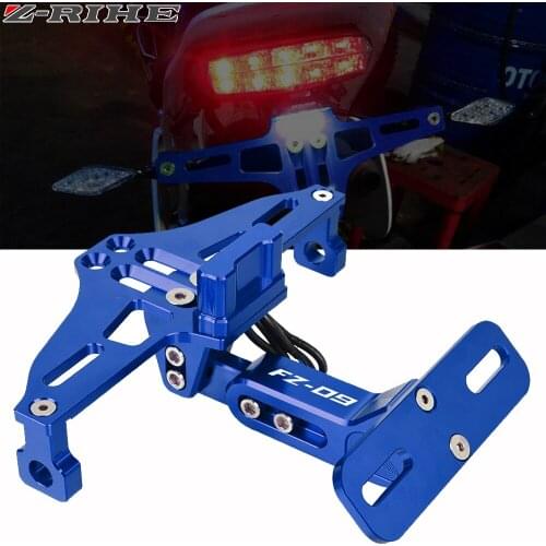 For YAMAHA MT09 FZ09 Tracer 900/900GT Motorcycle Adjustable Angle Aluminum License Number Plate Frame Holder Bracket LED Light