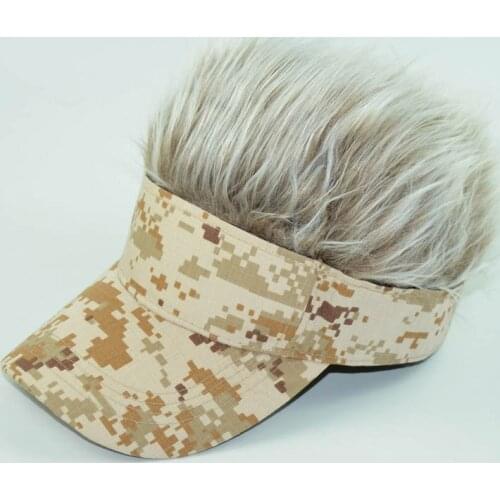 Streetwear Funny Digital Printed Camo Men Baseball Cap with Wig Hair Fancy Costume Hat