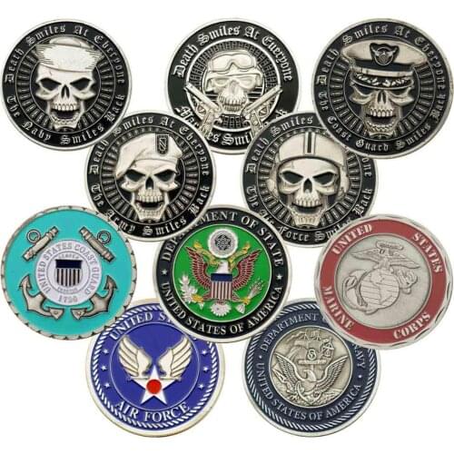 Non-Magnetic America Skull Proud Coins US Military Challenge Coins Free Eagle Liberty In God We Trust