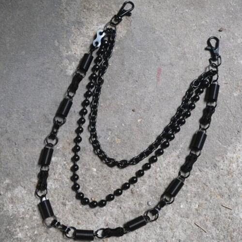 2019 New Street Hipster Black Tassel Metal Chain Punk Trousers Pants Jeans Keychain HipHop Clip Keyring Beads Chain Accessory